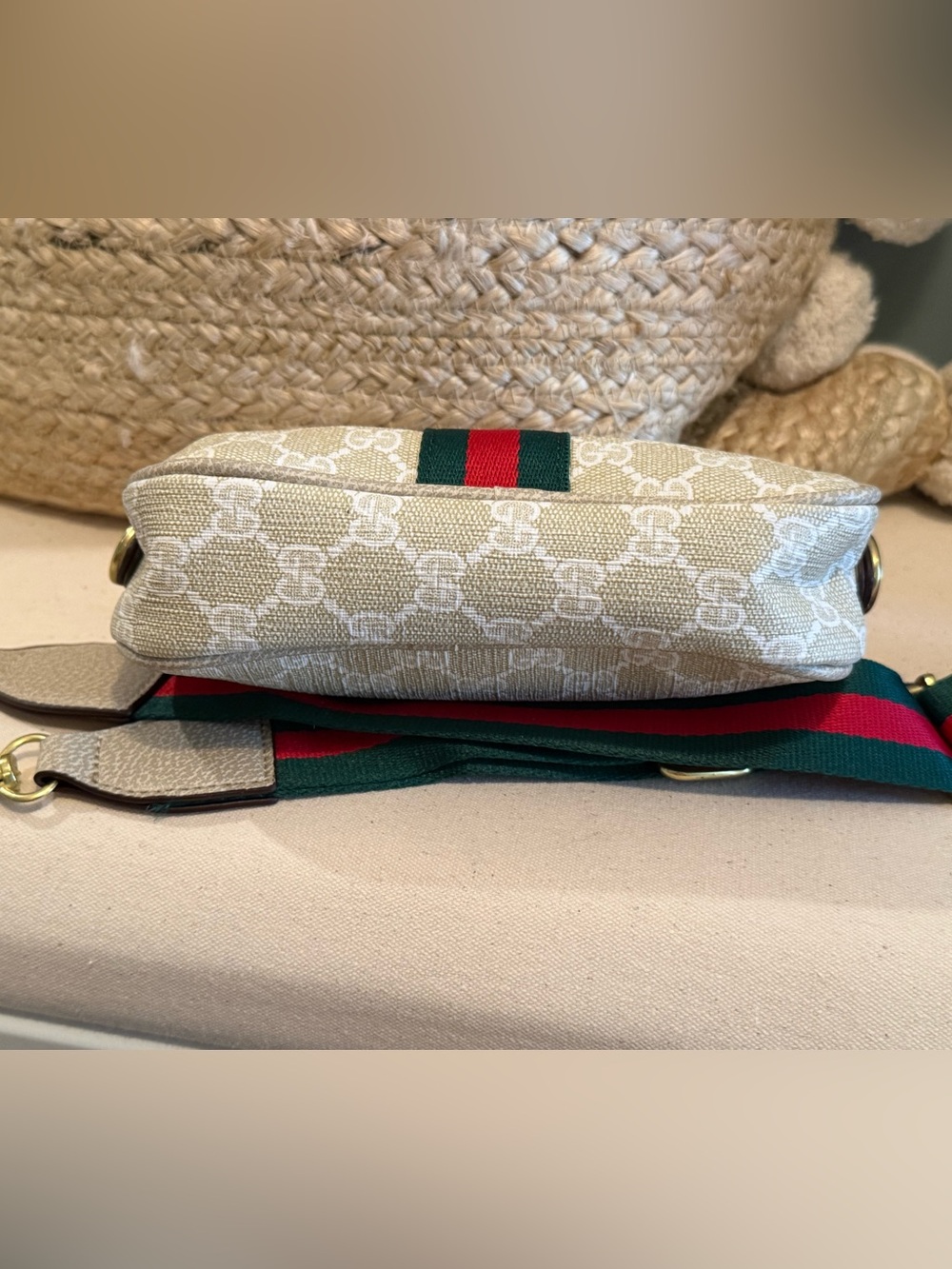 Unlisted Cream GG Monogram Crossbody with Green and Red Stripe - Picture 8 of 9